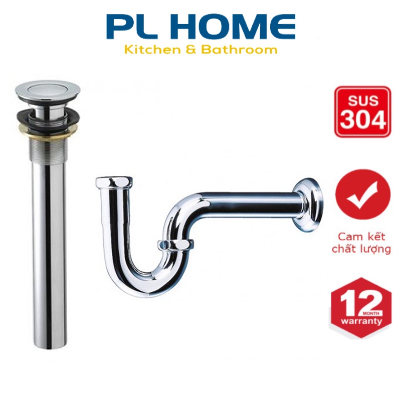 Bộ xả lavabo Inox Sus 304, xi phông xả chậu rửa mặt, lavabo loại cao cấp