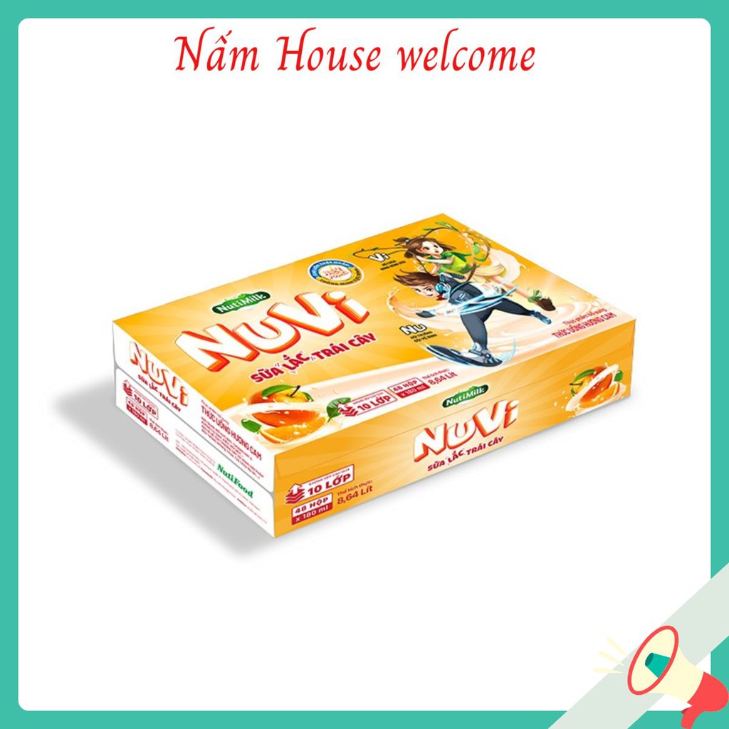 Sữa Nuvi ⚡NutiFood⚡ NuVi Sữa Lắc Trái Cây Hương Cam - Thùng 48 hộp x 180ml [Date mới]