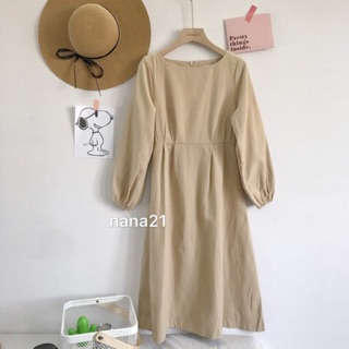 Váy trơn vintage buộc nơ lưng