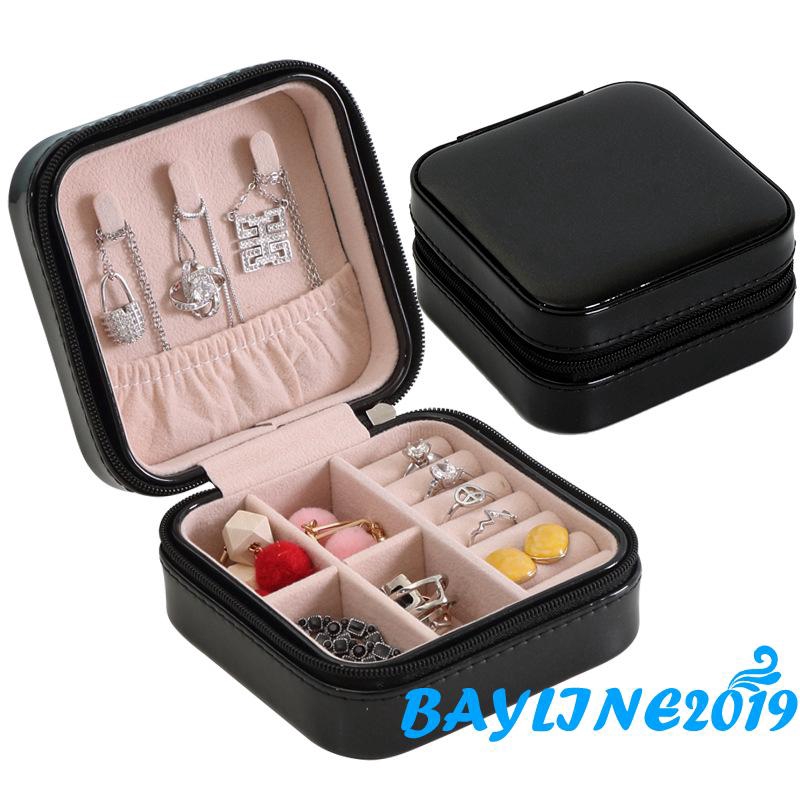 ❀ℳay-Mini Faux Leather Travel Necklace Ring Box Portable Jewelry Storage Box