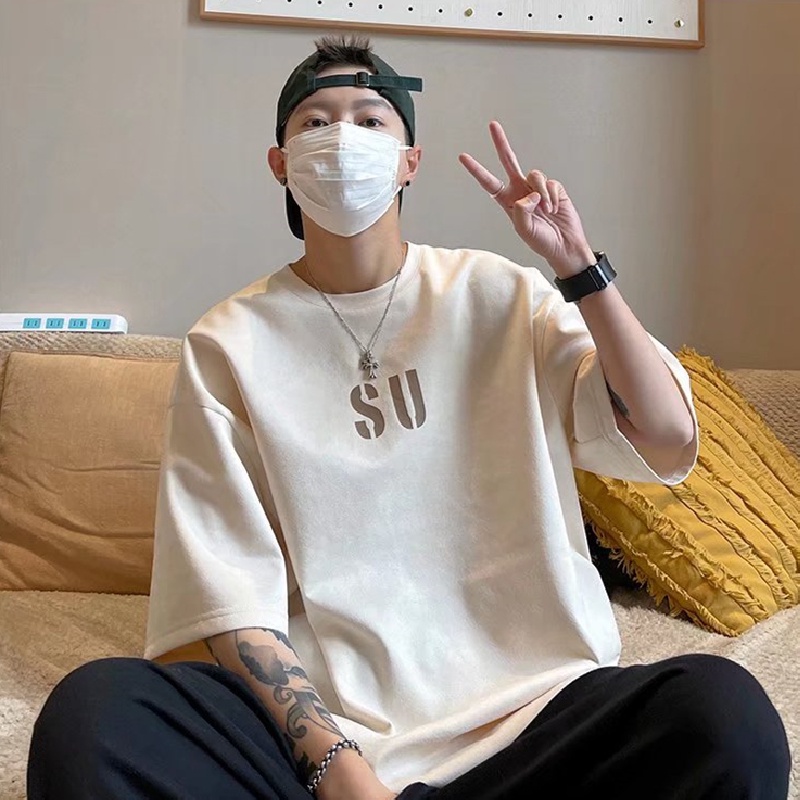 Áo Thun Tay Ngắn Dáng Rộng In Chữ Phong Cách Nhật Bản Thời Trang Mùa Hè Cho Nam Size M-5XL