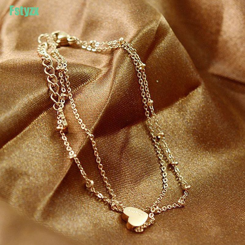 fstyzx Sexy Gold Tone Love Heart Ankle Bracelet Double Layer Chain Foot Anklet | BigBuy360 - bigbuy360.vn