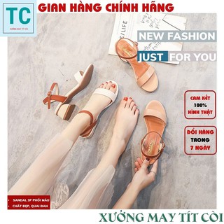 Dép 3 phân nữ 🌸Giày sandal gót vuông 3p ,giày nữ quai ngang phối màu đế 3cm thời trang lazashion