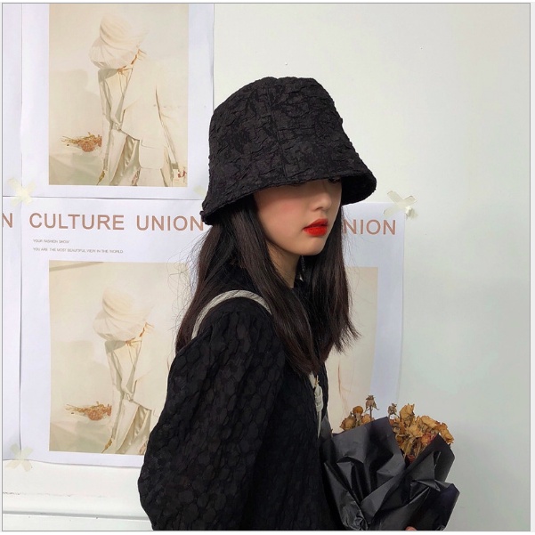 Larosabyh: Mũ Bucket vải vân 2 màu đen/ beige sang chảnh [M002]