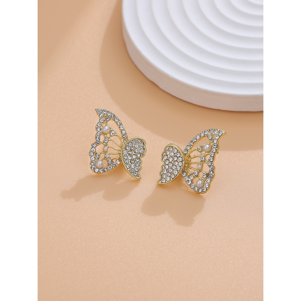 Đôi Bông Tai Hình Con Bướm Sau Lưng Đính Kim Cương Giả Thanh Lịch Dành Cho Nữ