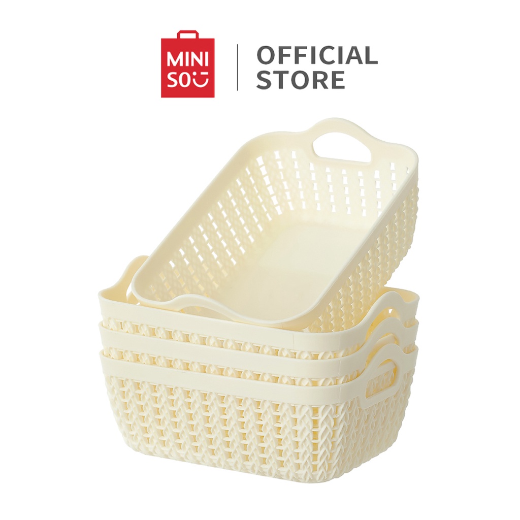 Combo 4 giỏ nhựa đựng đồ đa năng Miniso hình chữ nhật, màu sắc thanh lịch