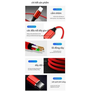 Cáp Sạc 3 Đầu Dây Dù Dây Dài 1.2m
