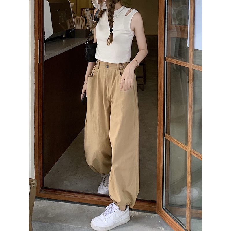 Xiaozhainv Quần Jeans Ống Rộng Lưng Cao Phong Cách Retro Hàn Quốc Thời Trang Cho Nữ