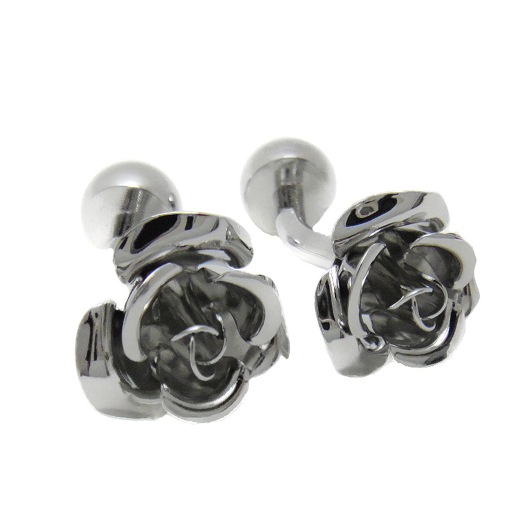 Gothic Punk Rose Cufflinks   Steampunk Antiqued Silver Cuff Links