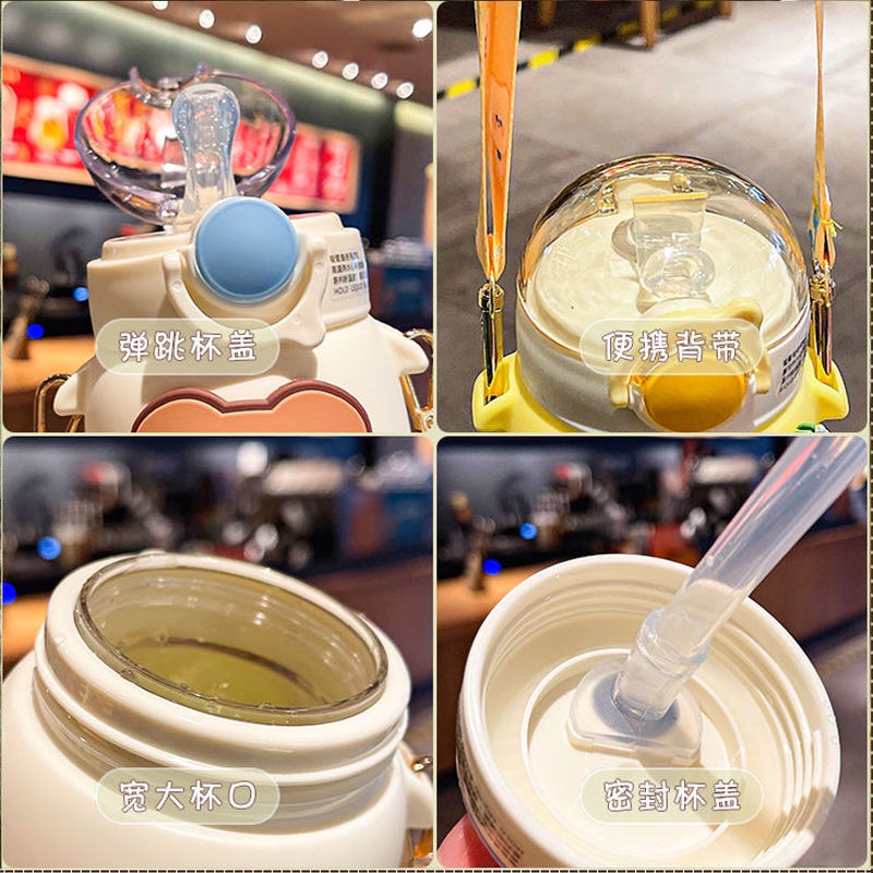 Bình Nước Bằng Nhựa Chịu Nhiệt Cao Kèm Ống Hút Dễ Thương Dành Cho Bé Gái