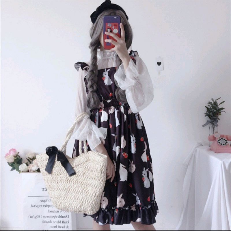 đầm lolita họa tiết con thỏ siêu cute (hình thật chụp sàn)