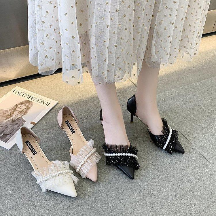 Giày Cao Gót Mũi Nhọn Phối Nơ Ngọc Trai Thiết Kế Tuyệt Đẹp Thời Trang Mùa Hè Hàng Mới 2021 Dành Cho Bạn Nữ