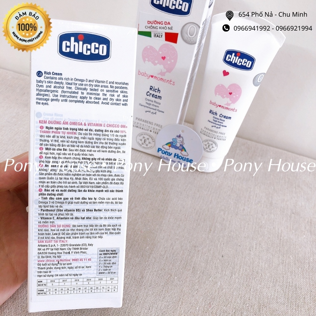 Kem Nẻ Dưỡng Ẩm Chicco Chứa Omega và vitamin E Dưỡng Da Mềm Mịn Cho Bé Từ Sơ Sinh 100ML