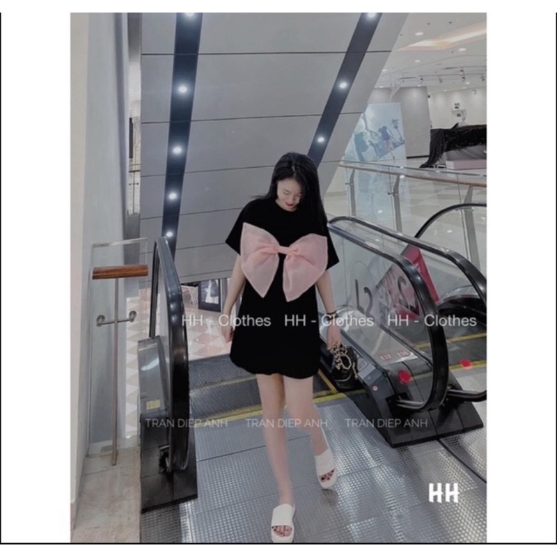 Áo phông giả váy giấu quần pha tơ nơ to