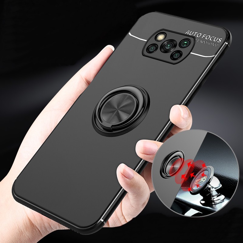 Ốp Lưng AUTO FOCUS XIAOMI POCO X3 NFC/ X3 PRO Cao Su Bracket Iring (Đen)