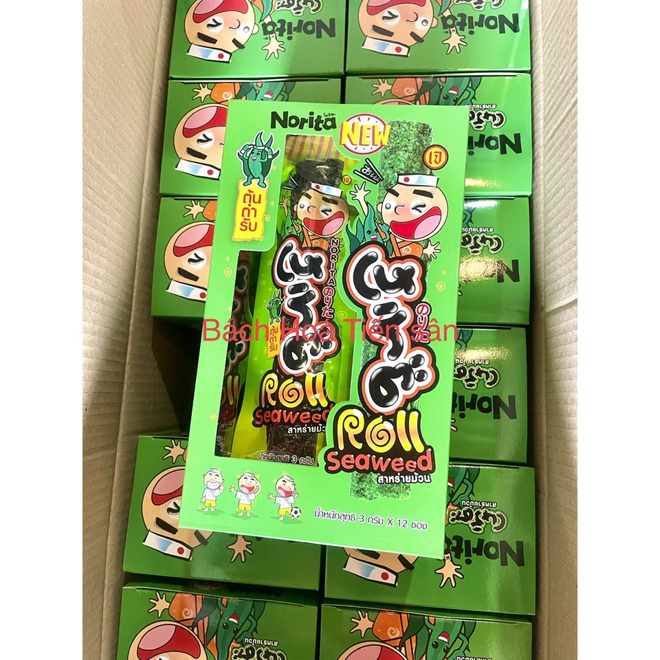 Rong biển cuộn tròn NoRiTa Seaweed Thái lan Hộp 3g x 12 Cây FREE 1 cây