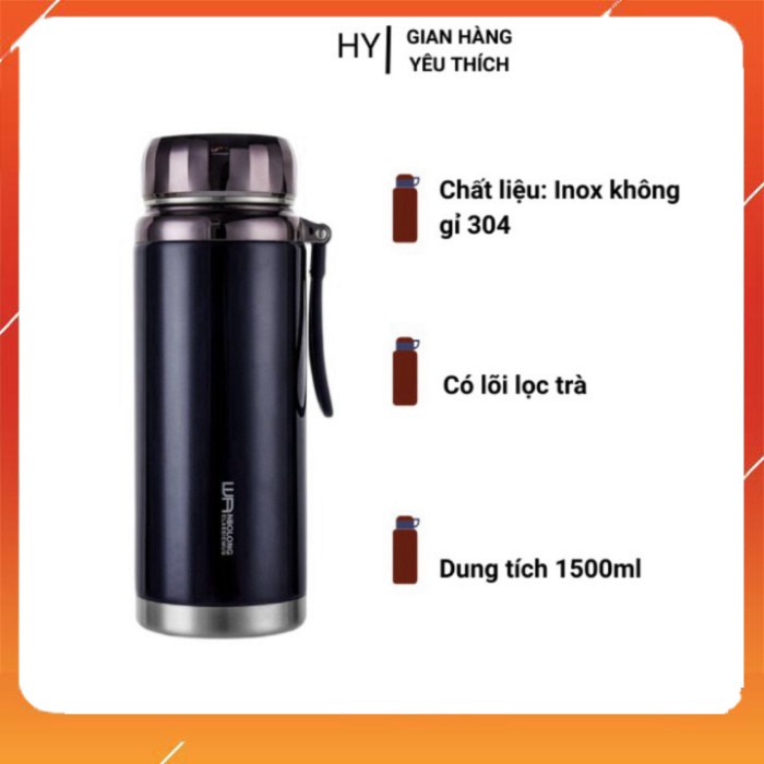 Bình Giữu Nhiệt Lọc Trà 1500ml Thiết Kế 2 Lớp Inox 304 Cao Cấp | (LH3)