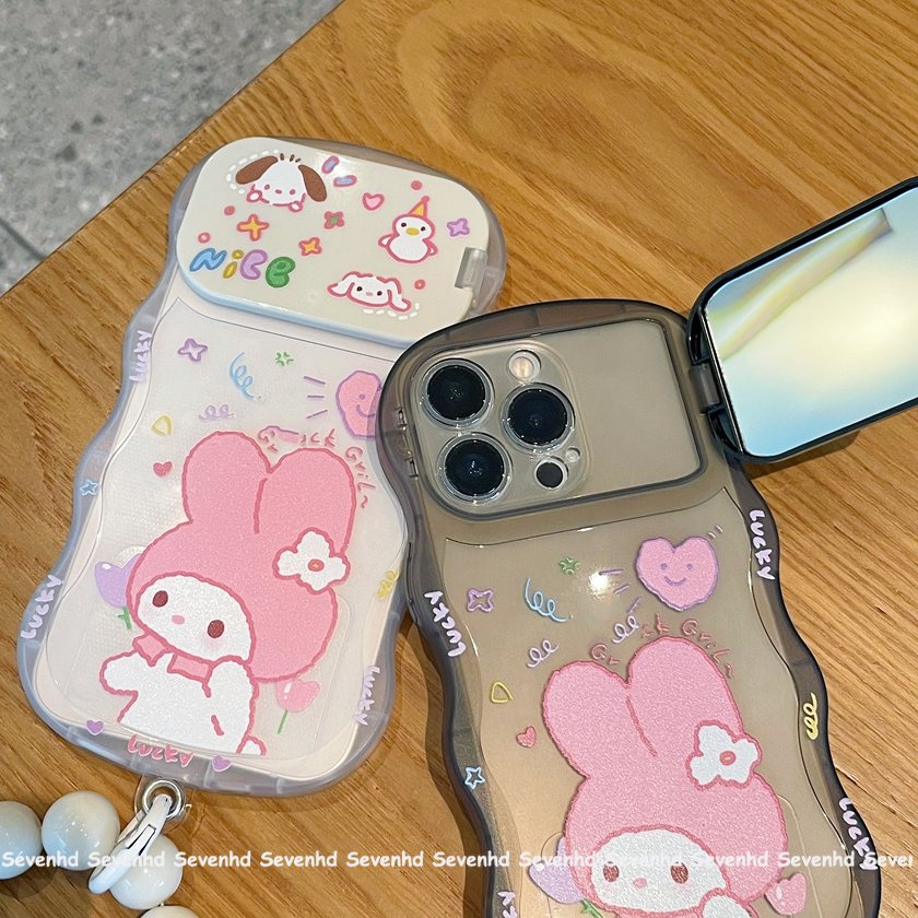 Ốp Điện Thoại Mềm Họa Tiết Melody Trắng Đen Gắn Gương Trang Điểm Cho iPhone 14 13 12 11 Pro Max Xs Max Xr X