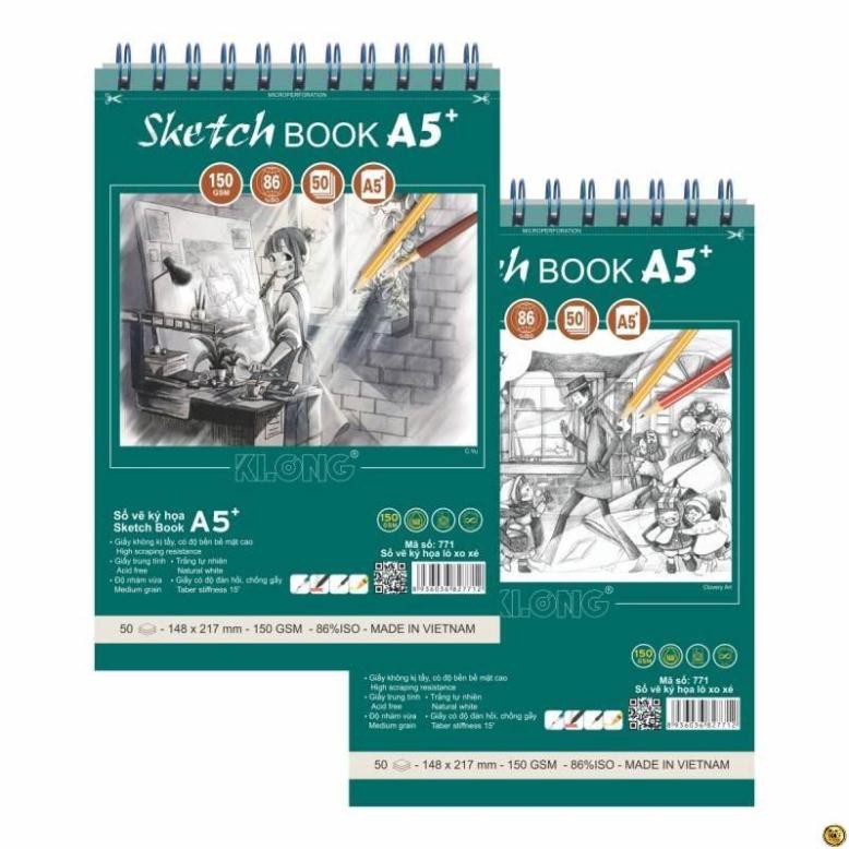 Sổ vẽ ký họa Sketch 50 tờ A5+ 150GSM; MS: 771 [Sổ da cao cấp]