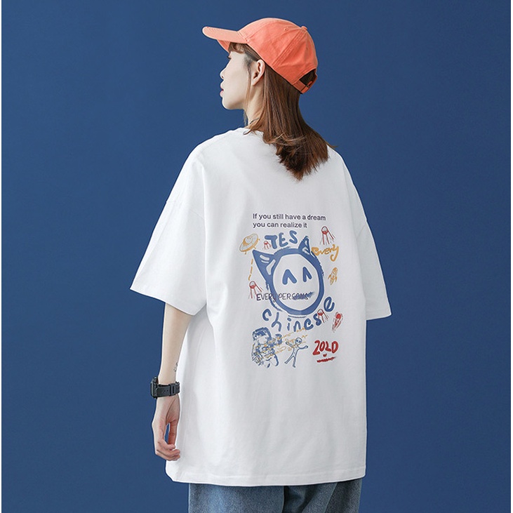 Áo Thun Nữ HappyFamily Nữ Tay Lỡ Form Rộng Tes Chinese Cá Tính Chất vải cotton 100 cao cấp-2 Màu Trắng/Đen
