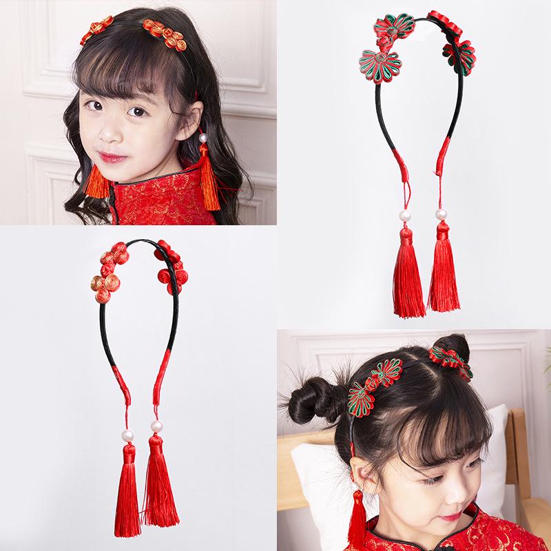 Băng đô cài tóc thiết kế tua rua xinh xắn cho bé gái