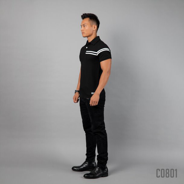 Áo ngắn tay có cổ - Áo polo 3 vạch trắng ngực cao cấp Gym Max c0801