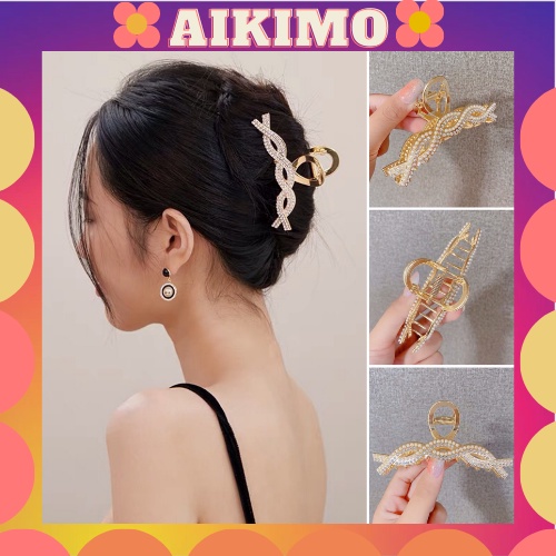 Kẹp tóc Hàn Quốc đính đá Cặp tóc càng cua kẹp tóc kim loại hottrend thời trang cho nữ xinh sang chảnh Aikimo KXN