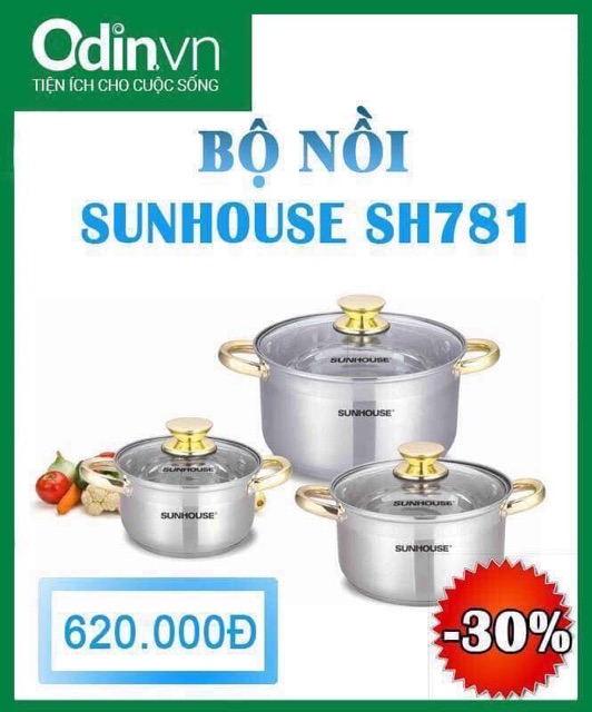 Bộ nồi inox 5 đáy Sunhouse SH781