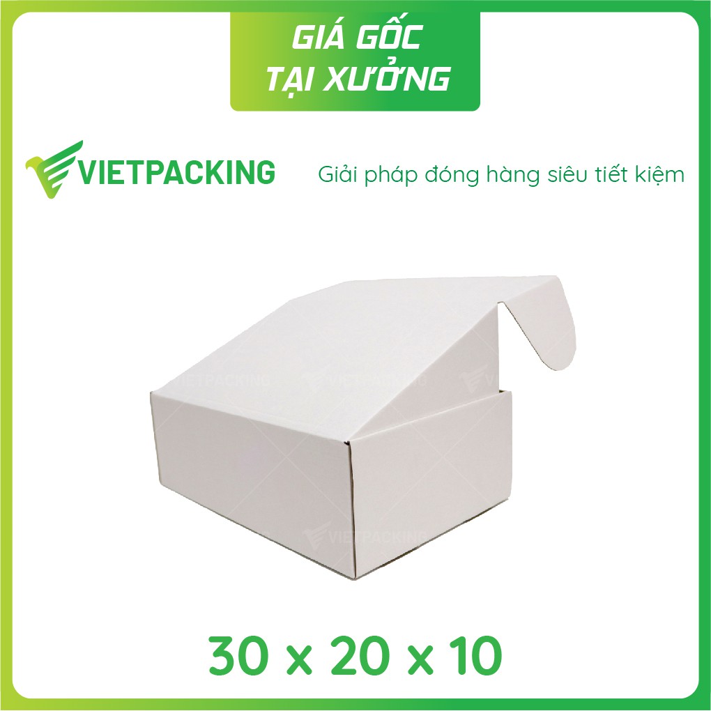 30x20x10 - 25 hộp carton nắp gài hông màu trắng siêu sang V174