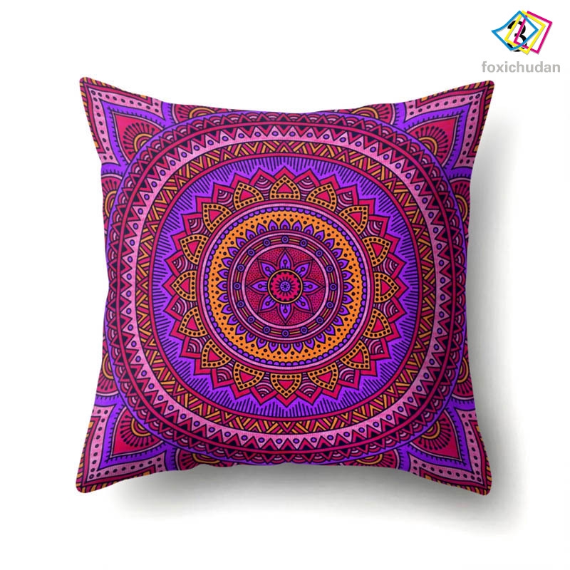 Vỏ Gối Vuông 45x45cm Họa Tiết Hoa Mandala Thời Trang Phong Cách