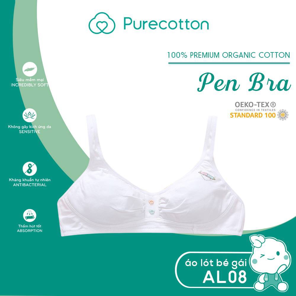 Áo lá học sinh Pure Cotton - Áo lót bé gái mới lớn kiểu dáng cài sau không đệm