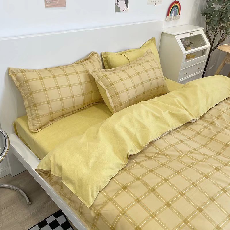 Bộ chăn ga gối Poly Cotton HQ Kẻ vàng cao cấp hot hit (Tặng vỏ gối ôm) - Miễn phí bo chun