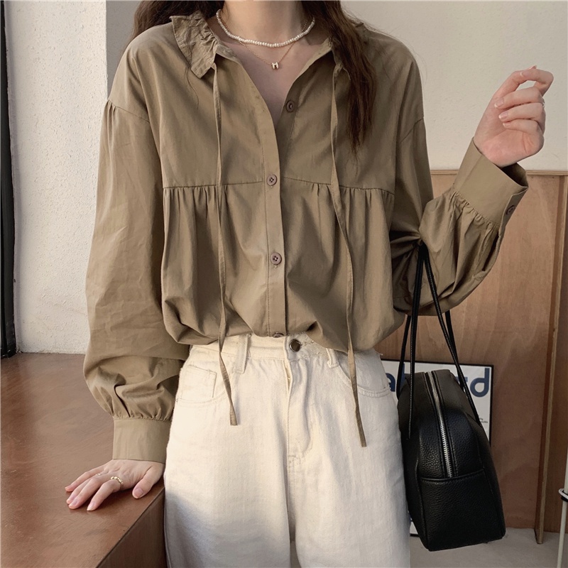 Áo sơ mi dài tay thắt dây phong cách retro thanh lịch 46717