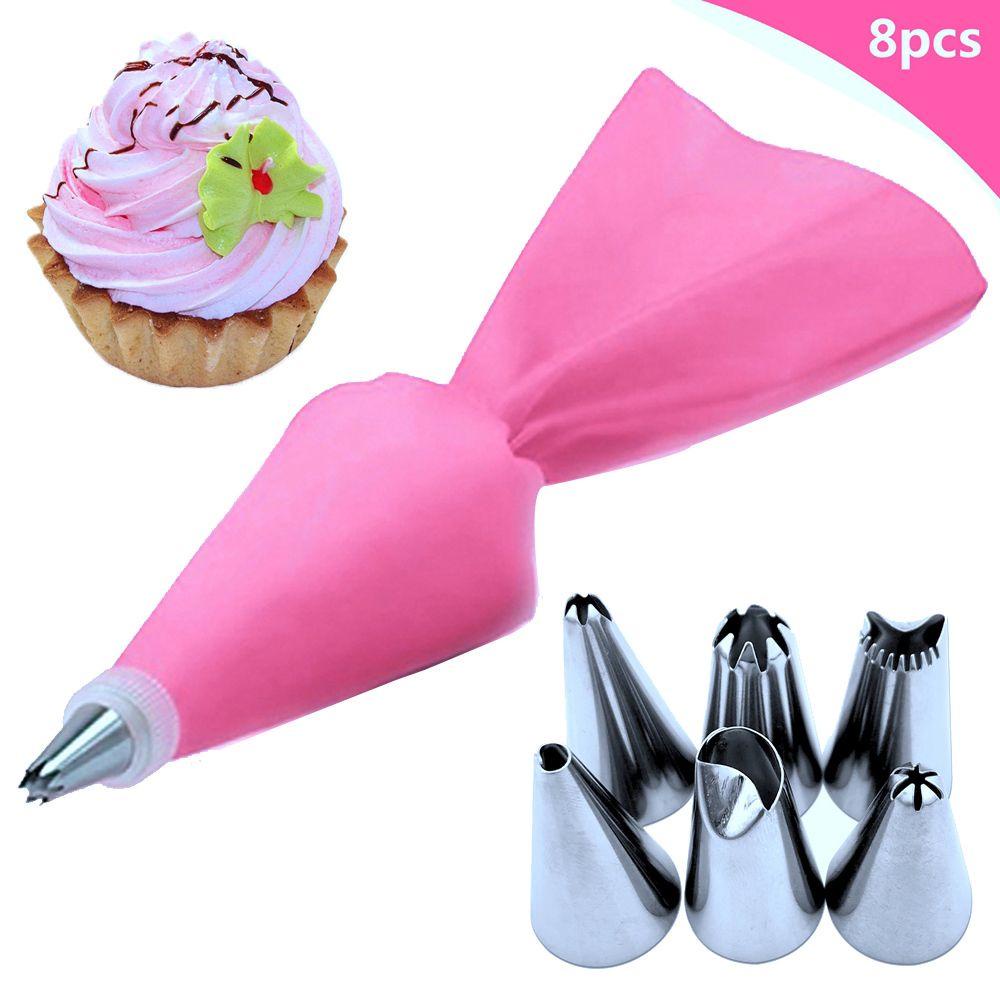 Bộ 6 Đuôi Bắt Bông Kem Bằng Thép Không Gỉ Kèm Túi Bắt Bông Kem Trang Trí Bánh