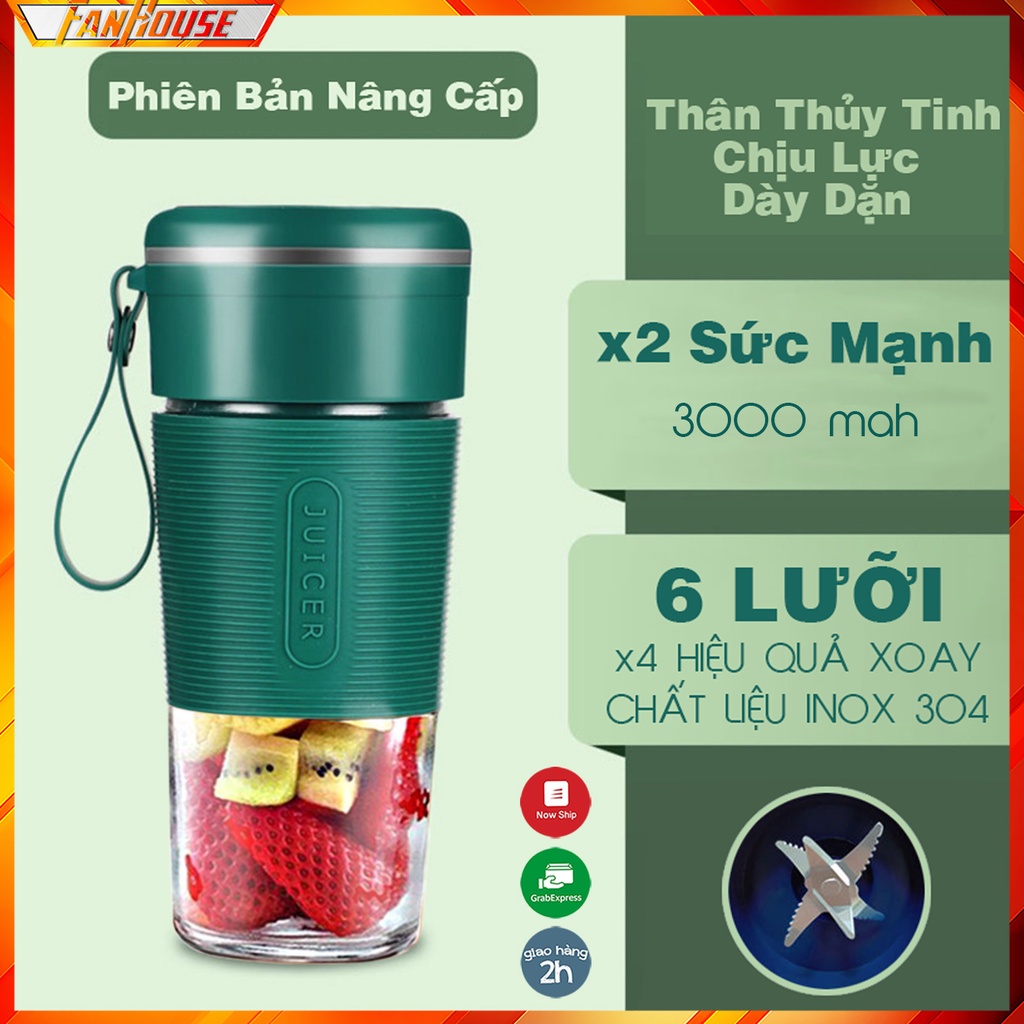 Máy xay sinh tố cầm tay mini đa năng Fan House  máy xay thịt đá Juicer 6 lưỡi dễ sử dụng dễ vệ sinh bảo hành 12T