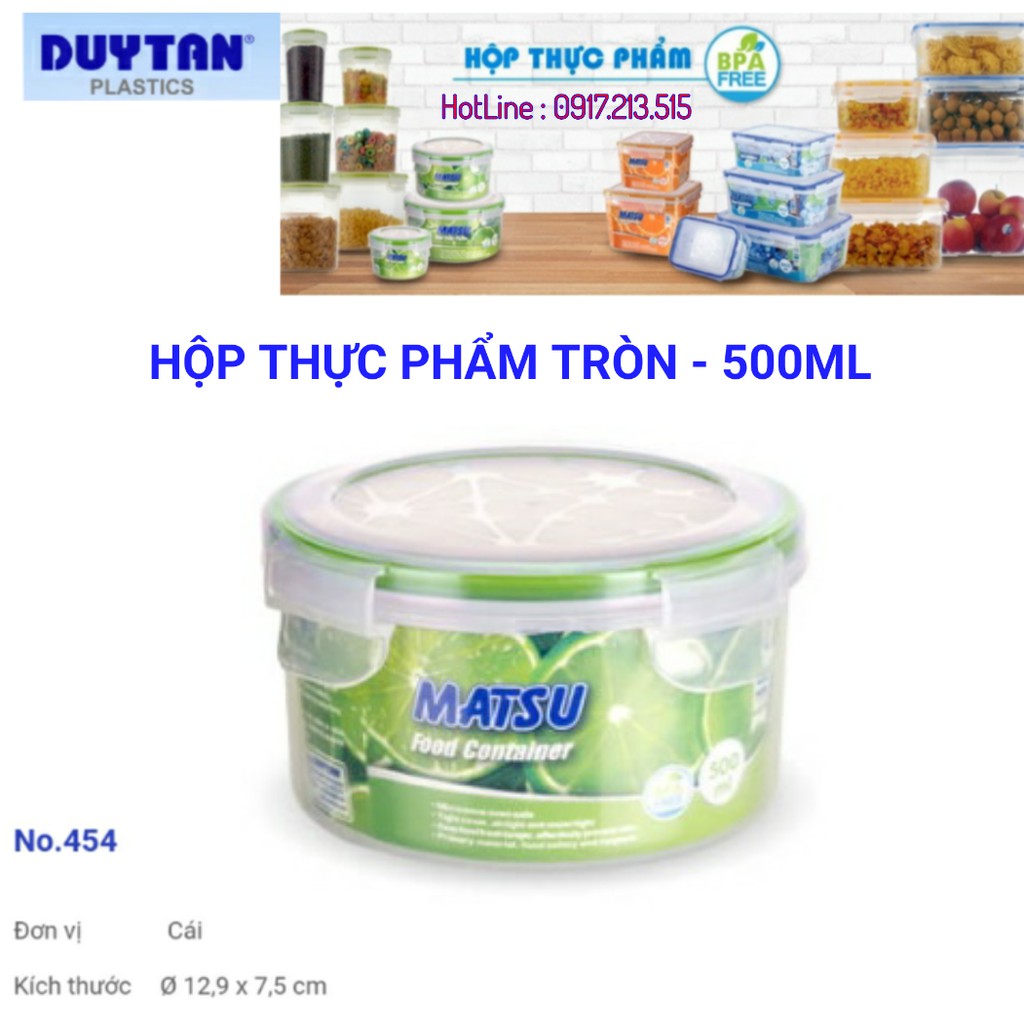 Hộp nhựa tròn đựng thực phẩm 500ML DUY TÂN CAO CẤP