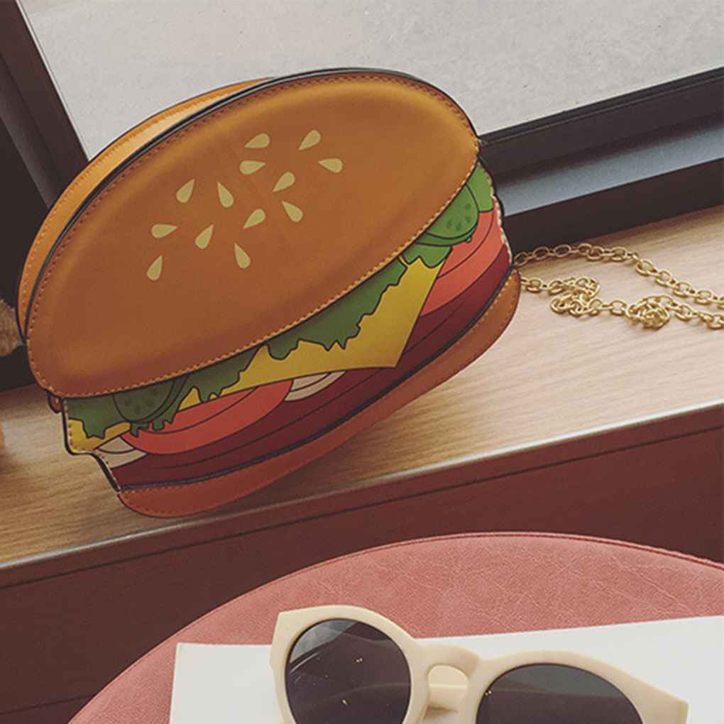 Túi đeo chéo da hình bắp rang bơ hamburger kem và khoai tây chiên