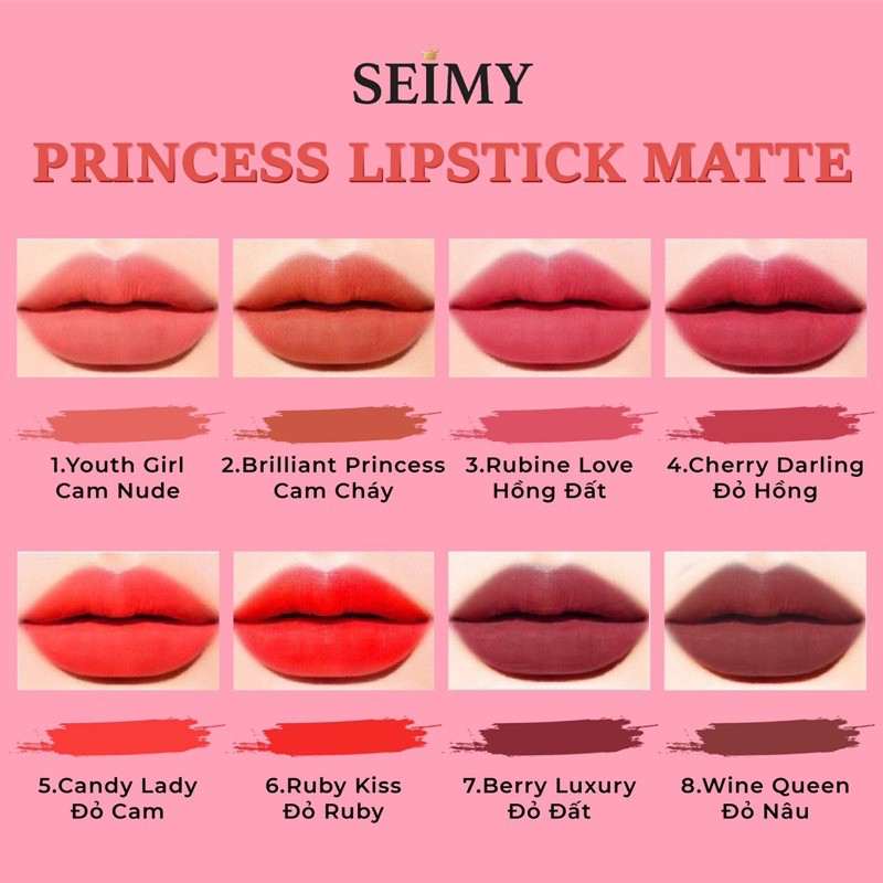 Son kem lì Seimy - Princess Lipstick Matte - Son thiên nhiên an toàn cho bà bầu, kháng nước, nhiều dưỡng | BigBuy360 - bigbuy360.vn