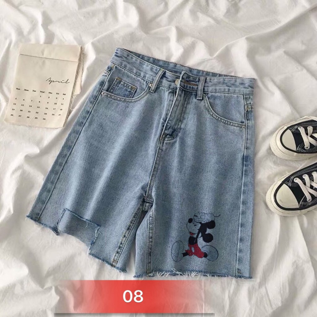 [Freeship] QUẦN SHORT NGỐ JEAN NỮ RÁCH IN HÌNH CHUỘT MICKEY NOBLE FASHION TN79