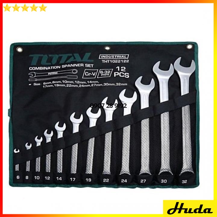 Bộ 12 cờ lê vòng miệng 2 miệng 2 vòng 6-32mm Total Ingco sơn bóng chất liệu Cr-V bền bỉ chắc chắn