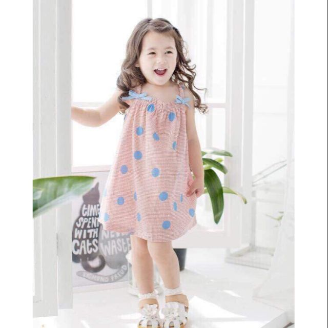 Váy chấm bi thô hồng bé gái xuất hàn
