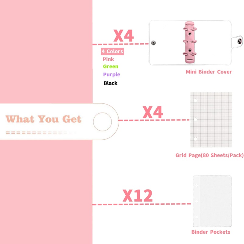 Bộ 4 Vỏ Bọc Trong Suốt Mini 3 Vòng Và 12 Túi Đựng Tiện Dụng