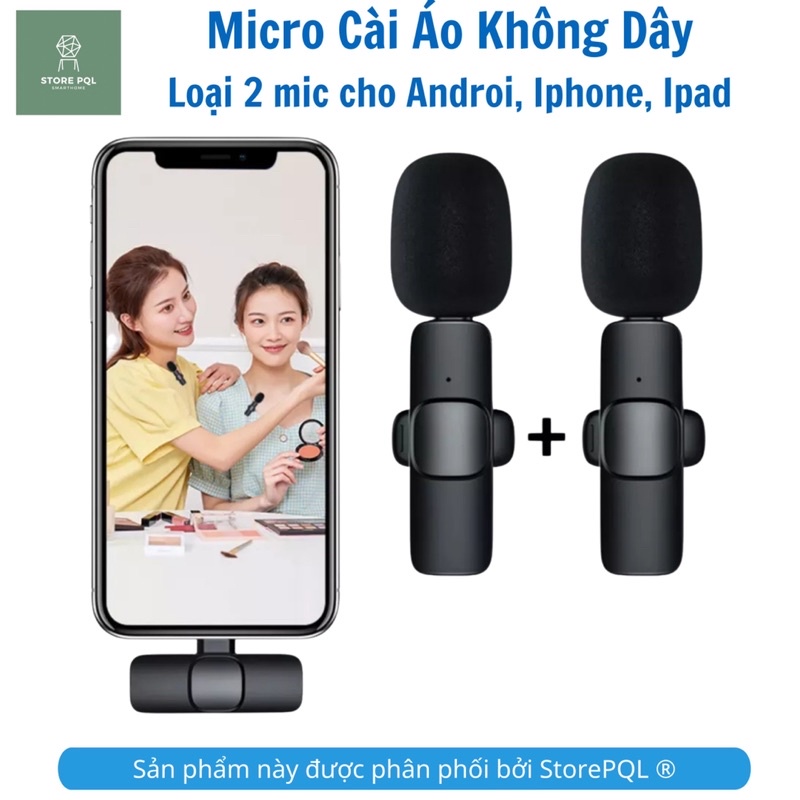 Micro không dây cho Android, Iphone (loại 2 mic) thu âm Streamer, Youtuber, Tiktoker, Thầy Cô dạy online...