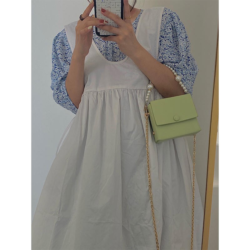 Túi xách thiết kế tay cầm xâu hạt ngọc trai giả phong cách retro Pháp thời trang sang trọng