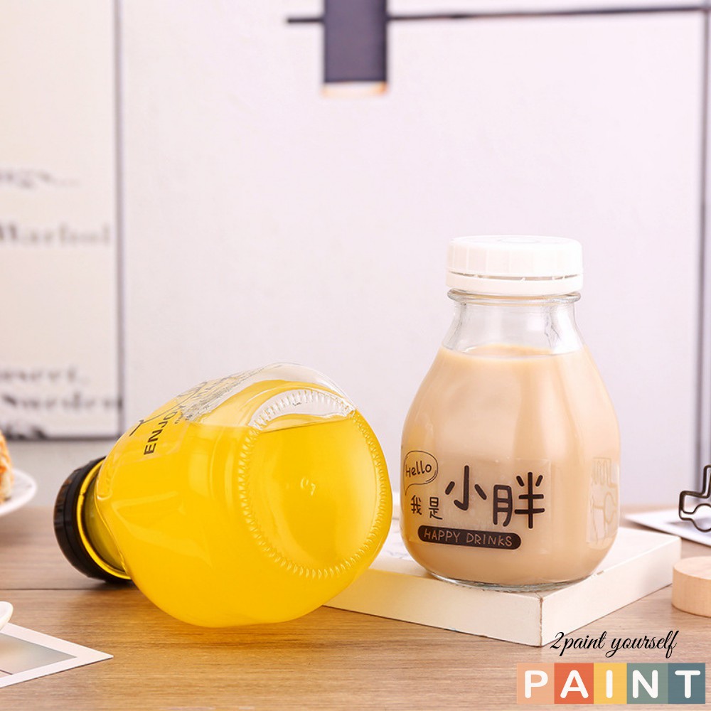 Chai thủy tinh đựng nước ép, sữa chua dáng vuông nắp nhựa decor, trang trí phòng bếp 2paint