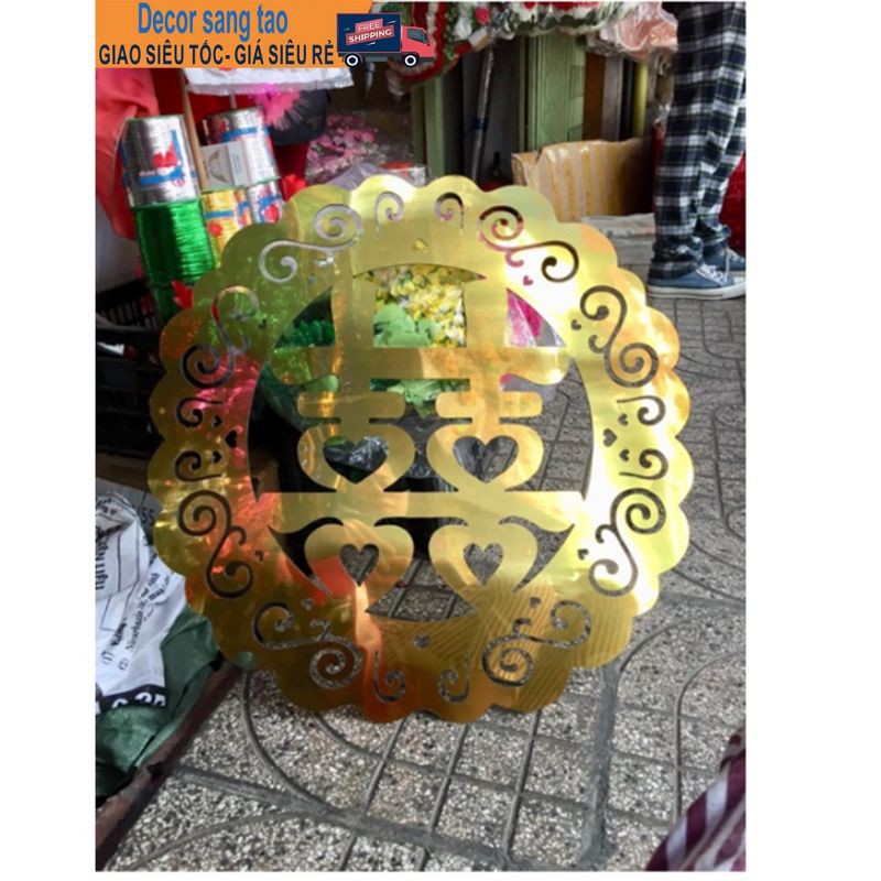 Chữ Hỷ alu gương vàng 3mm cỡ 40×40,60×60