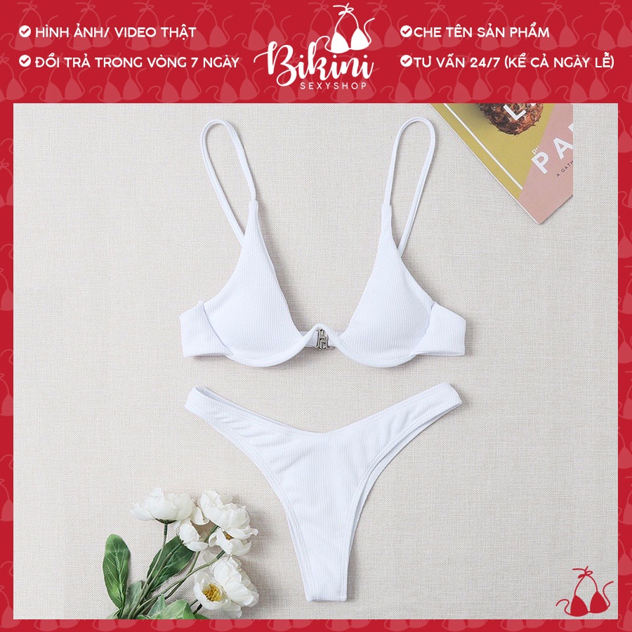 👙❣️ Bộ Bikini 2 Mảnh Áo Có Gọng Ngực V Cài Khuy + Quần Lọt Khe Hông Cao Gợi Cảm BIKI23