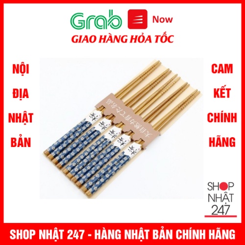 Bộ 5 đũa mẫu hoa xanh in sắc nét nội địa Nhật Bản