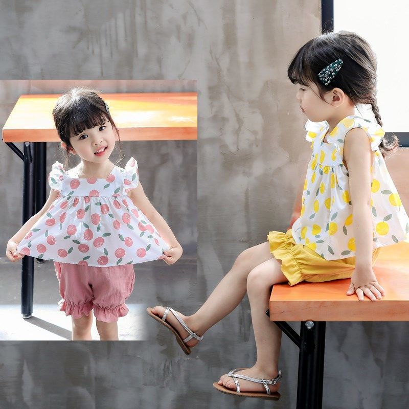 Bộ quần áo trẻ em bé gái váy bé gái váy bông quần đùi trẻ em hai mảnh mùa hè