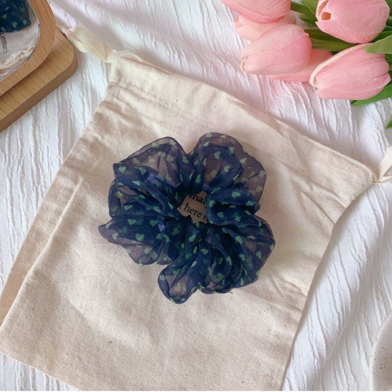 ( Ảnh Thật ) Cột Tóc Vải Scrunchies Chấm Bi Trái Tim Cực Xinh Cực Hot